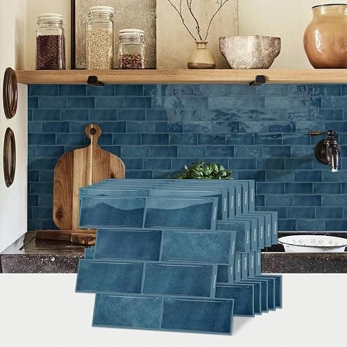 ViibXfans Agadir Blue Tile Peel and Stick,12 x 8.7 in,12 Sheets | 3D tiles Decals,1mm Thick,PE+PU,Waterproof&Durable Back Splash,Renter Friendly Backsplashes for Kitchen, Bathroom - Image 1