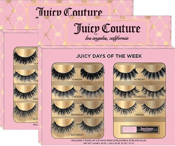 Juicy Couture 3D Faux Mink False Eyelashes - 14 Pairs with Applicator & Eyelash Glue, Wispy Natural Look, New Silky, Dramatic, Charming, Sassy & Extra Styles, Easy to Apply, Cruelty-Free & Reusable - Image 1