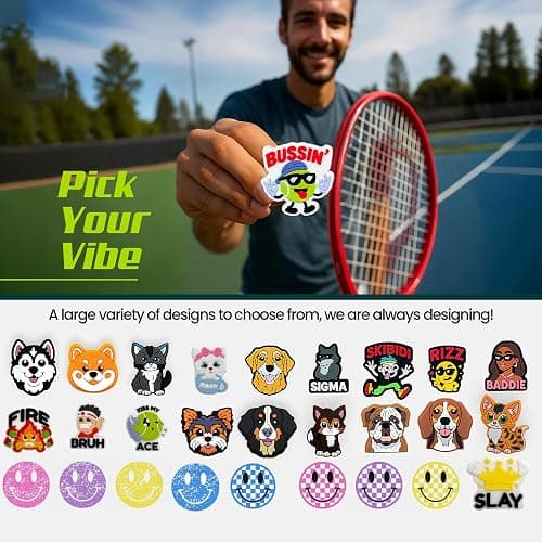 TRESSIS Tennis Racket Dampener - Cute Designs - Vibration & Noise-Reducing Tennis Shock Absorber for Racquets - Secure, Easy-Install Accessories for Players of All Levels thumbnail 6