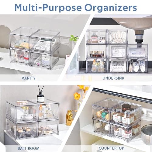 Plastic Drawers Storage, 6 Pack Clear Stackable Storage Drawers, Acrylic Storage Bins with Drawers for Fridge Organizers, Small PlasticDrawers Stackable for Makeup Organizers Cosmetic Display thumbnail 4