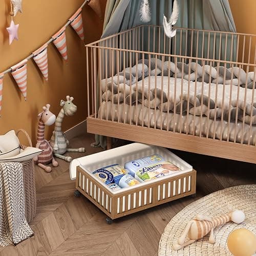 Under Bed Storage Containers with Wheels, 2 Pack Bamboo Under the Bed Shoe Storage Bins, Wood Rolling Underbed Drawers Organizer for Bedroom, Closet Clothes Blanket Comforter Under Crib Toy Walunt thumbnail 5