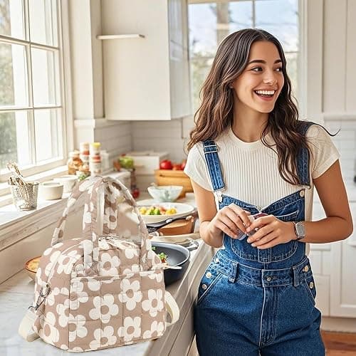 LEDAOU Quilted Insulated Lunch Bag for Women, 9L Puffy Lunch Tote with Adjustable Shoulder Strap, Reusable Water-Resistant Lunch Box for Work, School, Picnic & Travel thumbnail 4