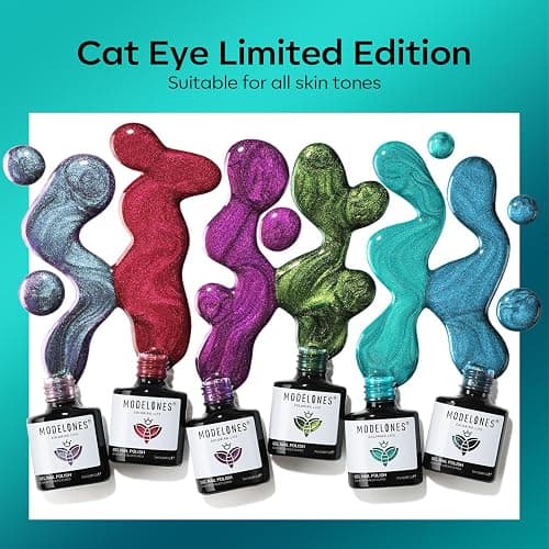 modelones Cat Eye Gel Nail Polish, 6 Colors Christmas Glitter Red Green Purple Blue Gel Polish Set with Magnet Sparkle Galaxy Series Nail Gel Polish Kit Soak Off Led Nail Art Manicure Salon DIY Gifts thumbnail 6