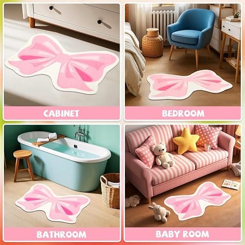 FEBSNOW Pink Bow Bathmat Rugs, Non Slip Coquette Bow Cute Aesthetic Carpet, Cute Room Decor Coquette Rug for Bathroom Bathtub Shower Bedroom and Living Room（27.6 x 21.3 inch） thumbnail 4