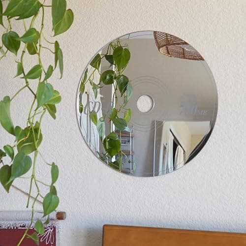 CD Mirror - Cute Music Decor 90s 2000s CD Disk Mirror Wall Decor - Unique Music Room Decor - Silver Acrylic Mirror in Nostalgic 90s Baby Vinyl Retro Decor, Gift for Girlfriend - Large 13x13 Inch thumbnail 5