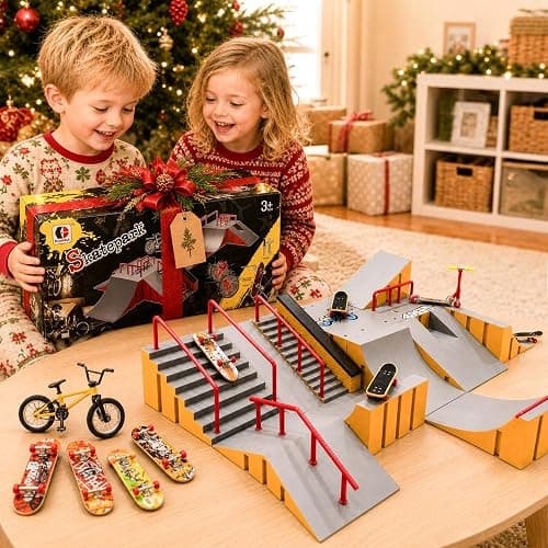 14-in-1 Fingerboard Skate Park Toy Set for Kids with 8 Skateboards and Bike | Modular fingerboard skatepark, Multiple layouts, Smooth-edge ABS ramps, Half pipe and rails, Fits most standard fingerboards thumbnail 2