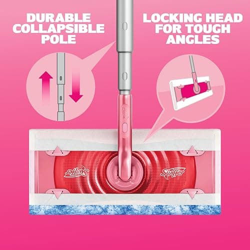 Swiffer Sweep and Mop Deluxe, Limited Edition Pink, 2-in-1 Floor Mopping and Sweeping Kit, Multi-Surface Kit for Floor Cleaning, Includes 1 Sweeper, 5 Heavy Duty Dry Cloths, 3 Heavy Duty Wet Cloths thumbnail 8