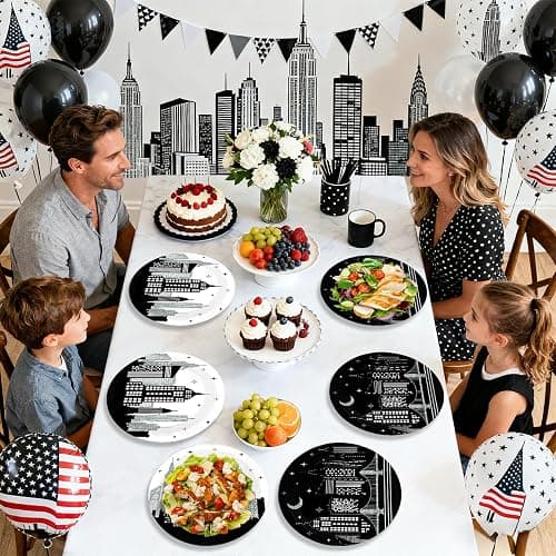 Grencian 50 Pcs New York City Skyline Paper Plates 9 Inch | NYC Building Disposable Plates City Skyscraper Building Dessert Plates for American 4th of July Holiday Urban Bday Supplies thumbnail 2