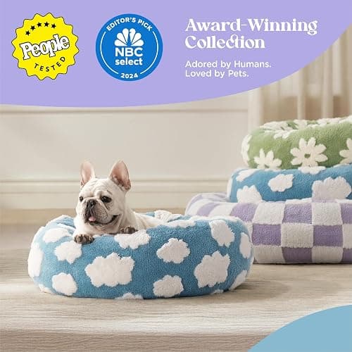 LE SURE Donut Small Dog Bed - Round Cat Beds for Indoor Cats Anti-Anxiety Calming Pet Beds, Washable Cute Modern Beds with Teddy Sherpa Plush & Anti Slip Bottom Brwon thumbnail 2