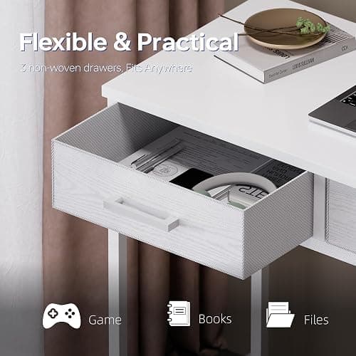 Pamray 47 Inch Small Computer Desk with 3 Drawers for Bedroom Study Writing Home Office Table for Small Spaces Pink thumbnail 5