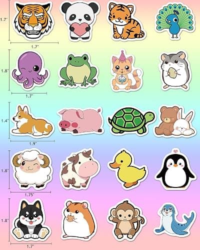 100 Pcs Animal Stickers for Kids, Cute Water Bottle Stickers for Kids Waterproof, Vinyl Laptop Kid Sticker Pack, Kid Classroom Prizes for Elementary Students thumbnail 6