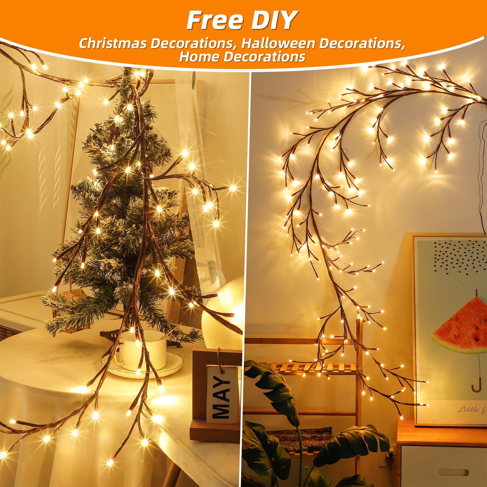 LED Light Tree, Light Trees, Wall Decoration, Home Interior Decoration, 144 LED Folding Lights Artificial Willow, for Wall, Bedroom, Living Room, Indoor Decoration thumbnail 7