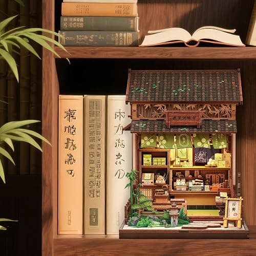Cutefun Book Nook Kit - DIY Miniature House Kit for Adults, Teens and Beginners, Japanese Dessert Shop Booknook Tiny House Bookshelf Decor 3D Wooden Puzzles, Gifts for Friends and Family (Sweet Shop) thumbnail 2