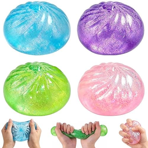 4Pcs Glitter Slow Rebound Stress Balls, Soft Squeeze Tactile Balls for Anxiety Relief, Portable Desk Decor & Gift for Adults - Image 1