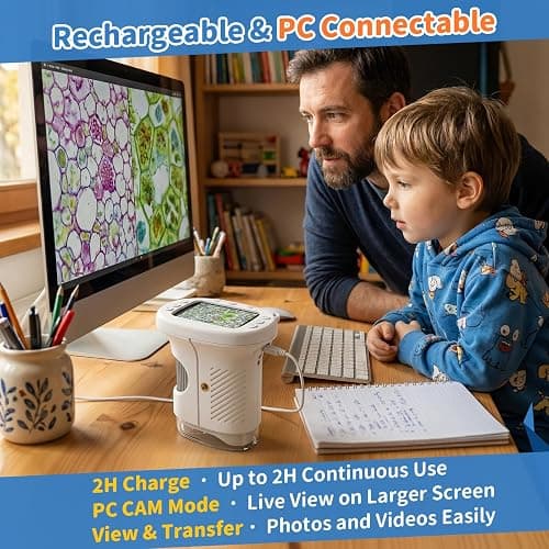 Kids Handheld Digital Microscope 1000X: Science Gift Kit STEM Toy Ages 5-13 | 8GB SD Card for Photo/video, Rechargeable, 2.4" Screen, 8 LEDs, Portable Magnifying Glass Pocket Miniscope for Girls Boys thumbnail 7