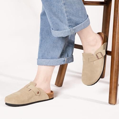 Brelzo Calvior Women's Suede Clogs Men's Slip-On Mules Non-Slip Potato Shoes Arch Support Sandals with Adjustable Buckle for Indoor & Outdoor Use thumbnail 2