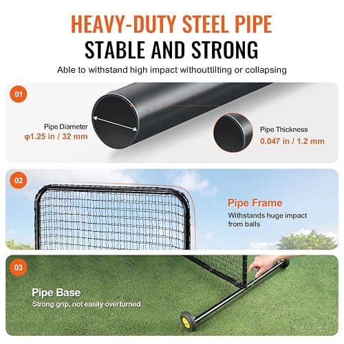 VEVOR Batting Screen - Baseball & Softball Protector with Carry Bag & Ground Stakes, Pitching Net for Pitchers Protection thumbnail 4