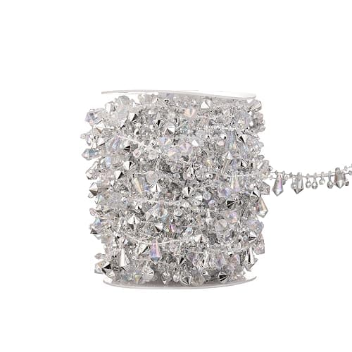 YoungJewl 33 Feet Crystal Garland Christmas Clear Iridescent Crystal Bead Rolls and Silver Bead Garland Twist Bead String for Christmas Tree Wedding Party Decoration - Image 1