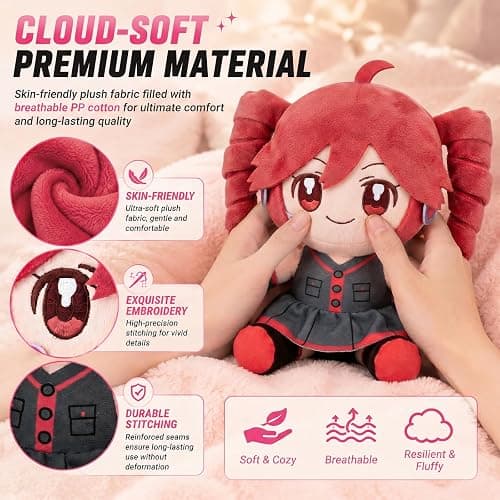 Collectible Pink Drill Twin Tail Girl Plush 22cm, Cute Anime Plush Character with 3D Twin-Drill Hair, Red and Black Outfit Figure Stuffed, Soft Anime Plushie Pillow Gift for Fans & Collectors thumbnail 4