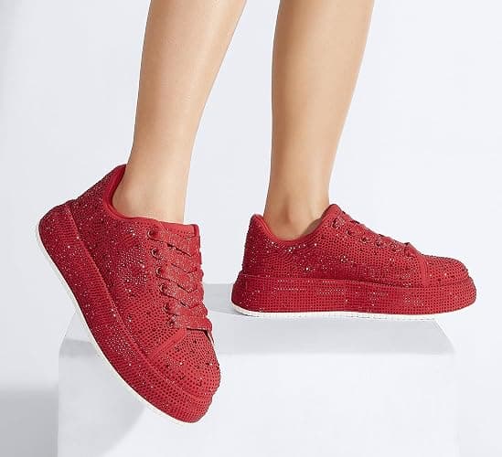 LUCKY STEP Rhinestone Platform Sneakers for Women | Sparkly Glitter Bling Tennis Shoes Fashion Wedding Party Walking Sneakers thumbnail 2