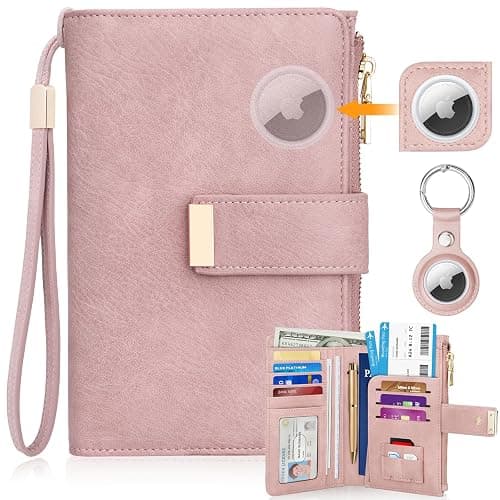 HUANLANG Passport Holder with Airtag for Women/Men, Airtag Passport Wallet for Travel Leather Passport Holder RFID Blocking,Travel Passport Walelt with Credit Card Holder - Pink thumbnail 8