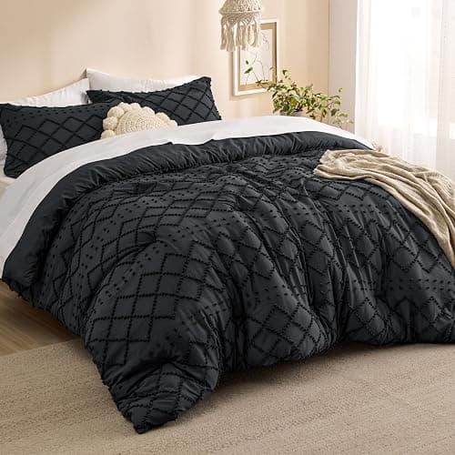 Bedsure Queen Comforter Set - Black Comforter, Boho Tufted Shabby Chic Bedding for Kids, 3 Pieces Vintage Farmhouse Bed Set for All Seasons, Fluffy Soft Bedding with 2 Pillow Shams thumbnail 3