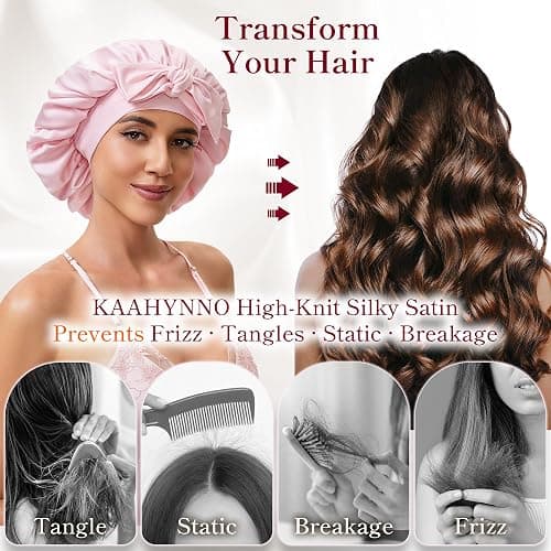 Silk Satin Bonnet Hair Wrap for Sleeping Women, Adjustable Tie Band Double Layer Sleep Night Head Cover for Curly Braid Fine thumbnail 2