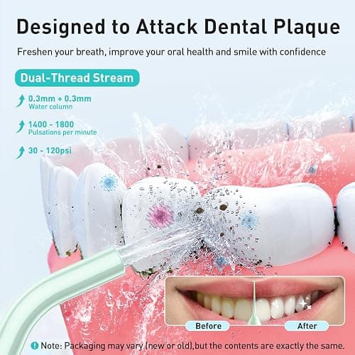 COSLUS Water Dental Flosser Teeth Pick: Portable Cordless Oral Irrigator 300ML Rechargeable Travel Irrigation Cleaner IPX7 Waterproof Electric Flossing Machine for Teeth Cleaning C20(F5020E) Green thumbnail 2