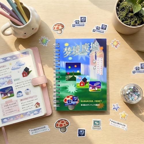 TikTok Viral Dreamcore Sticker Book– Japanese Retro Sticker Book with 30 Unique Pages, 9 Shiny, 12 Matte & 9 Smooth Sheets, Scrapbook Book for Journaling, DIY, Laptop & Phone Decoration（Dreamcore 3） thumbnail 2