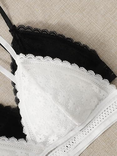 COZYEASE Women's 4 Pcs Floral Lace Adjustable Straps Bralettes Solid Breathable Bra Set thumbnail 3