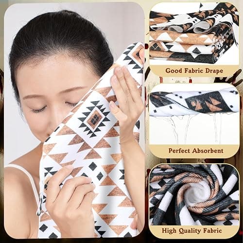 FuWeave 8 Pcs Western Aztec Shower Curtain Set Geometric Vintage Bathroom Decor Boho Abstract Pattern Waterproof Shower Curtain Aztec Towels Non Slip Rug Toilet Lid Cover Bath Mat with 12 Hooks thumbnail 4