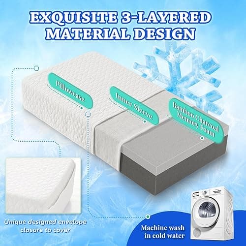HARBOREST Ice Cube Cooling Pillow for Side Sleepers Memory Foam Side Sleeper Pillow Support Head & Neck for Pain Relief，12"x24"x5" - White-ice - Standard-24"x12"x5" thumbnail 6