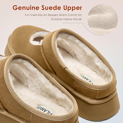 Vilanva Platform Slippers for Women Cozy Fur Lined Slip on Mary Jane Fall Shoes Warm Comfy House Slippers for Indoor Outdoor thumbnail 5