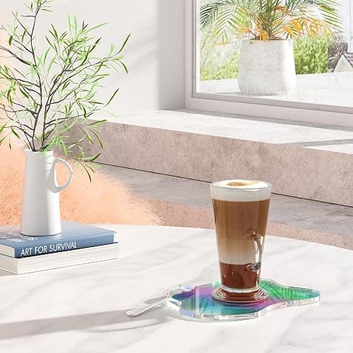 Leadiy Acrylic Coaster Decorative Plates, Irregular Bar Drink Coaster, Clear Cloud Shape Coffee Cup Coaster, Perfect for Tabletop Protection and Accessories Display.(Iridescent) - Iridescent - 1 thumbnail 3