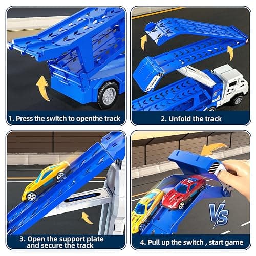 Transport Truck Toys for 3 4 5 6 7 Years Old Boys,Toys Cars Track Set Transporter Trucks with 12 Die-Cast Car Toys 2 Race catapults Dual-Track Model,Toddler Car Toy Set for Kids Boys Girls thumbnail 6