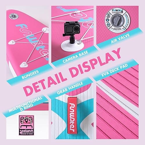 FunWater Inflatable Stand Up Paddle Board with Premium SUP Paddleboard Accessories, Wide Stable Anti-Slip EVA Deck, Paddle Boards for Adults & Youth of All Skill Levels - Pink thumbnail 3