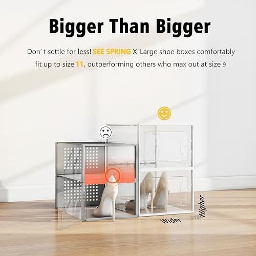 SEE SPRING X-Large Shoe Storage Box Fit Size 11, Clear Plastic Stackable Shoe Organizer for Closet, Space Saving Foldable Shoe Rack Sneaker Container Bin Holder, 12 Pack Clear thumbnail 3