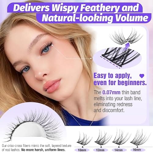 Wispy Lash Clusters Natural Eyelash Clusters C Curved Individual Lashes 10-16mm Cluster Eyelash Extensions Soft Lash Extension DIY at Home Cluster Lashes by Lanflower thumbnail 2