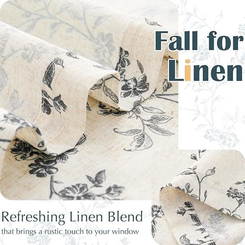 jinchan Floral Kitchen Curtains 36 Inch Linen Tier Curtains Farmhouse Cafe Half Window Drapes Over Sink Light Filtering for Living Room Laundry RV Rod Pocket 2 Panels Black on Beige thumbnail 5