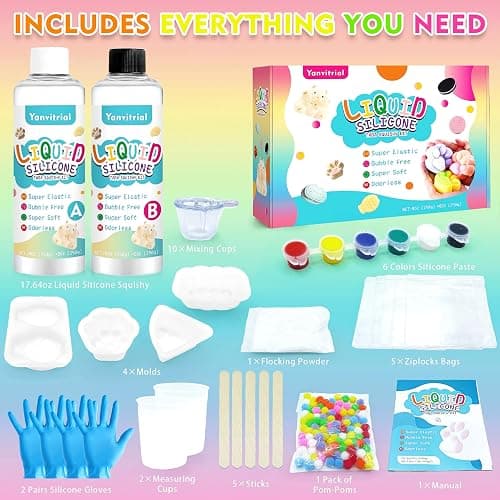 Yanvitrial Taba Squishy Kit - 18OZ Rubber Squishys Kit with Guided, Make Your Own Squishies Kit - FuFu Squishy Kit with Mold, Flocking Powder - Stress Relief Entertainment thumbnail 2