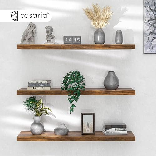CASARIA® Set of 2 90cmx23cm Dark Oak Floating Shelf Including Bracket | Wall Shelving Living Room Kitchen Bedroom Office | 38mm Thick | Hidden Wall Fixing | 15kg Capacity MDF thumbnail 10
