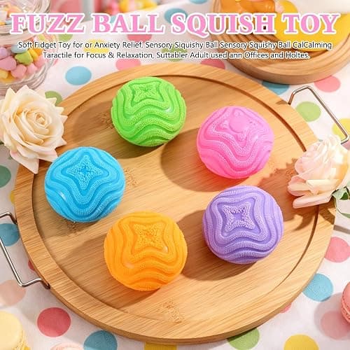 Fuzz Squishy Stress Ball, Soft Fidget Toy for Anxiety Relief, Sensory Squishy Ball (Purple) thumbnail 5