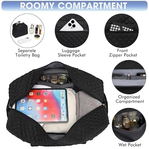 LUOCIP Large Women Travel Duffle Bag, Carry on Bag with Wet Toiletry Pocket for Overnight, Weekend, Yoga, Gym, Business Trips, Sport and Hospital, Black thumbnail 5