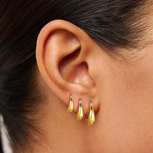 MILACOLATO 3Pairs 925 Sterling Silver Earrings for Women, 14K Gold Plated Small Huggie Hoop Earrings Sets for Multiple Piercing Hypoallergenic, CZ Cartilage Earrings Stacks Trendy Earrings Jewelry Gifts thumbnail 3