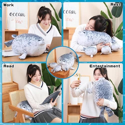 SQEQE Chubby Seal Pillow Plush with 4 Baby Seal Plushies in Her Tummy, Stuffed Cotton Plush Animal Toy Gift for Kids thumbnail 5