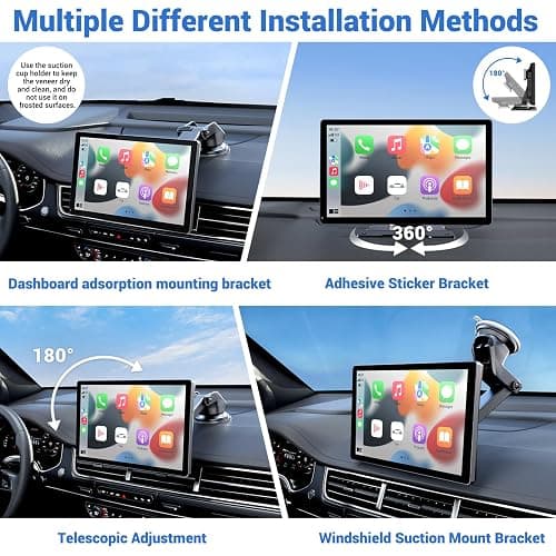 HAUXIY Wireless Apple Carplay Screen for Car 4K Dash Cam, 9" Portable Apple Carplay & Android Auto Car Stereo, with 1080p Backup Camera, GPS Navigation/Mirror Link/Voice Control/Bluetooth - Black thumbnail 5