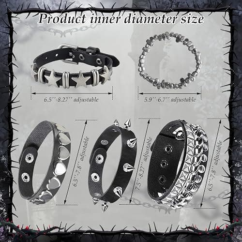 ZYNVORA 5 Pcs Punk Bracelets, Rock Style Emo Bracelets, Hip-hop Studded Bracelet Goth Bracelets Punk Studded Bracelet Bracelet Grunge Alternative Bracelet Punks Bracelet for Women, Unisex thumbnail 2