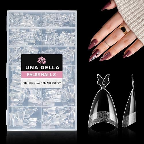 UNA GELLA Almond Nail Tips, 312PCS Half Cover Almond Shape Nail Tips Soft Gel Tips 12 Sizes Pre-shape Acrylic Clear False Nails with Handles for Press on Nails Extension DIY Home Salon - Image 1