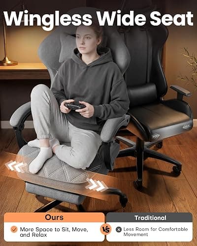 Precision Synergie Fabric Gaming Chair with Massage Function, Silver Grey | Ergonomic Computer Chair with Footrest, Headrest and Lumbar Support, Comfy PC Gamer Chairs for Adults thumbnail 3