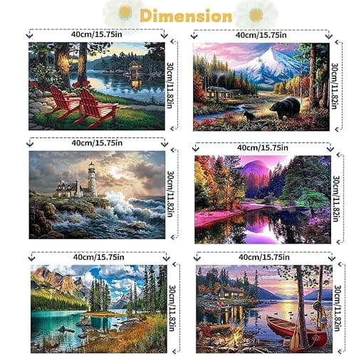 6 Pack Paint by Number for Adult Kits, JATOK 6 Sets Independent of Pigments DIY Landscape Oil Painting by Number Kits on Canvas for Adults Beginners for Home Wall Decoration 12 x 16in/30x40cm,Independent packaging Without Frames thumbnail 2